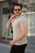 Erkek Hakim Yaka Dokuma Pamuklu Kumaş Kısa Kollu T-shirt resmi